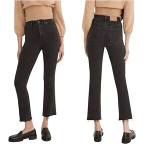 Madewell Cali Demi Bootcut Jeans Black‎ Raw Hem High Rise Size 28